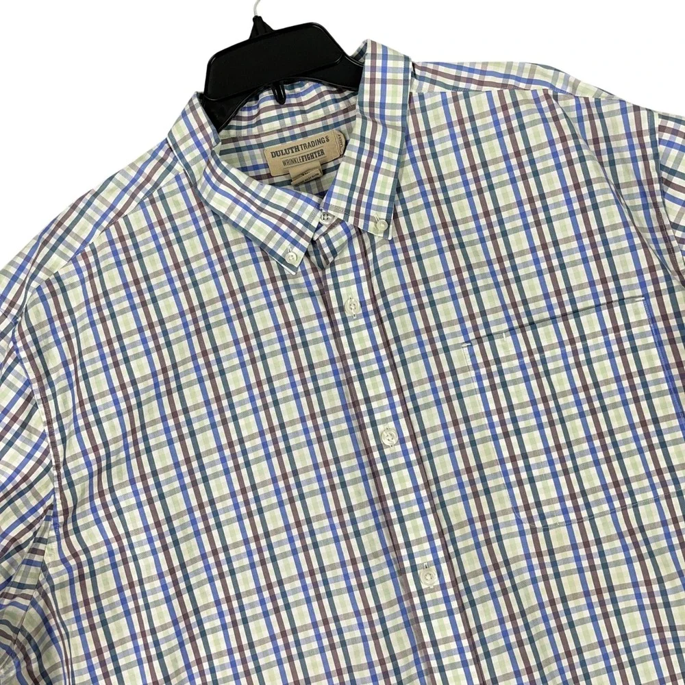 Duluth Trading Co Relaxed Fit Wrinklefighter Shirt Mens 3XL Plaid Short Sleeve
